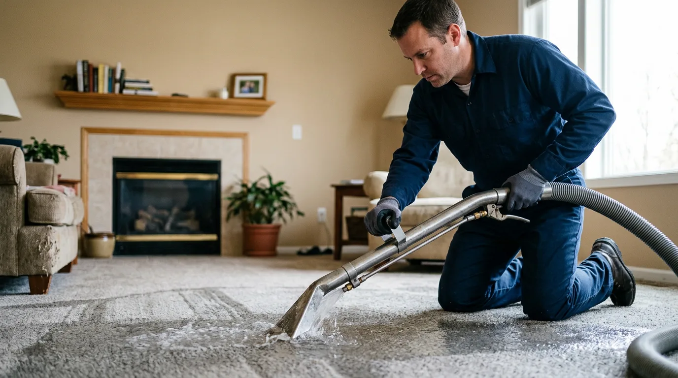 Water damage restoration technician working near Niantic, CT